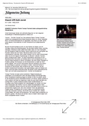 Allgemeine Zeitung - Klassik trifft Keith Jarrett, Around THE KÖLN CONCERT im WBZ Ingelheim 