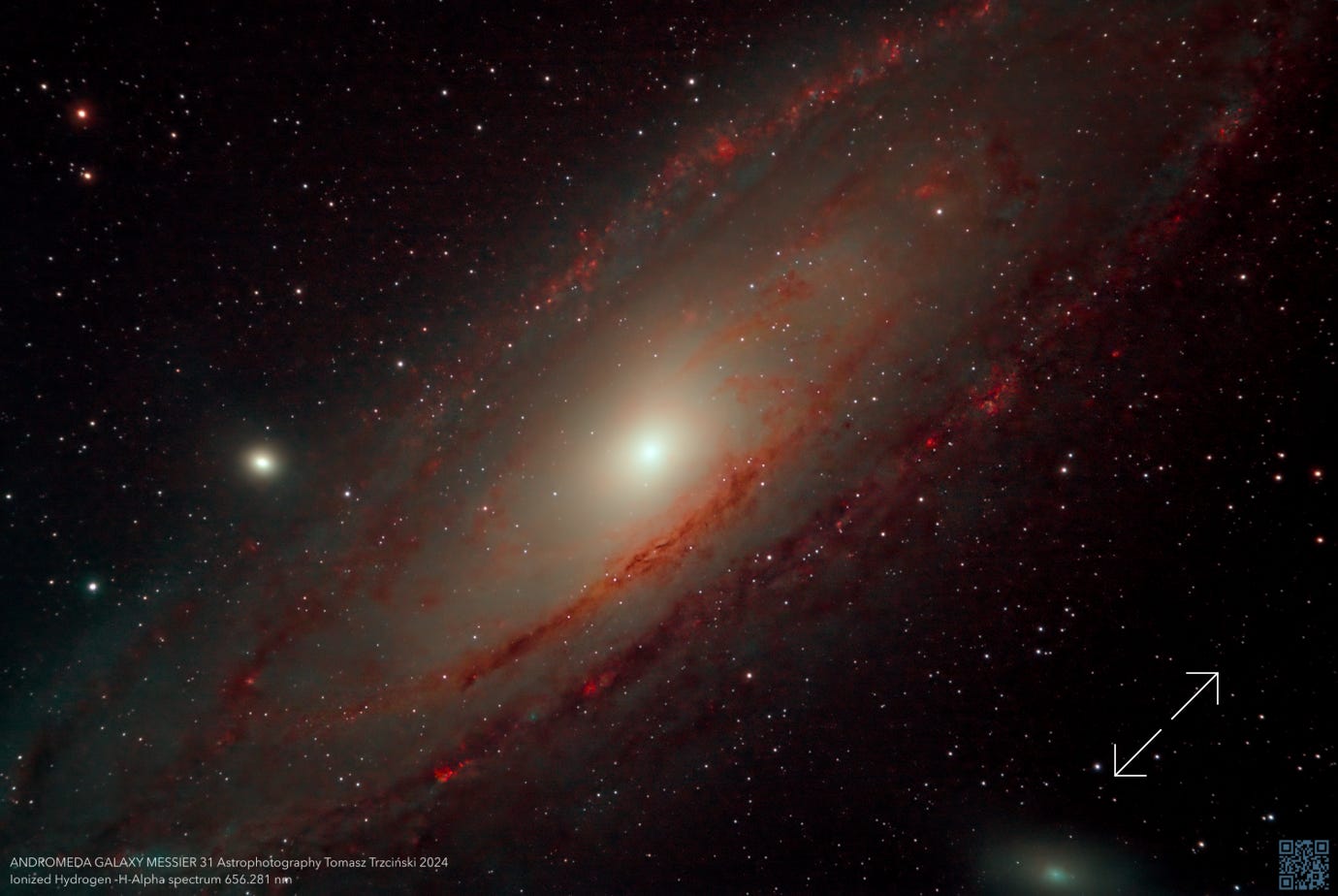 Andromeda Galaxy - Messier 31, Galaktyka Andromedy, Andromeda Galaxie, M31, NGC 224, Ionized Hydrogen H-Alpha Spectrum