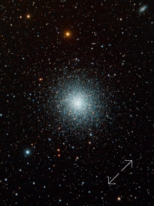 Messier 13 or M13 (also designated NGC 6205 and sometimes called the Great Globular Cluster in Hercules, the Hercules Globular Cluster, or the Great Hercules Cluster), is a globular cluster of several hundred thousand stars in the constellation of Hercules.
